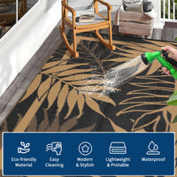 Garvee Modern Outdoor Black Brown Plastic Rug - Waterproof, Reversible, Non-Slip, UV Resistant - Patio, Garden, Deck Mat - 8x10ft , Black Brown