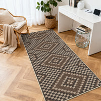 Garvee 2' x 6' Geometric Runner Rug, Washable Easy Jute-Style Linen-Look Non-Slip Indoor Outdoor Rug for Hallway & Kitchen, Brown
