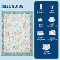 Garvee Floral Washable Rugs 10x13 Non-Slip Vintage Retro Area Rug Green for Living Room Bedroom Nursery Dining Room