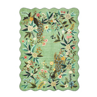 Garvee Scalloped Green Area Rug 8x10 - Floral Peacock Design, Washable & Non-Slip, Ultra Thin Soft Fabric, Stain Resistant, Large Farmhouse Style for Living Room Nursery