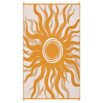 Garvee Outdoor Rug 9x12 Waterproof Patio Rug with Boho Sun Pattern, Reversible, UV-Resistant, Plastic Straw, Lightweight & Portable, Ideal for Deck & Camping