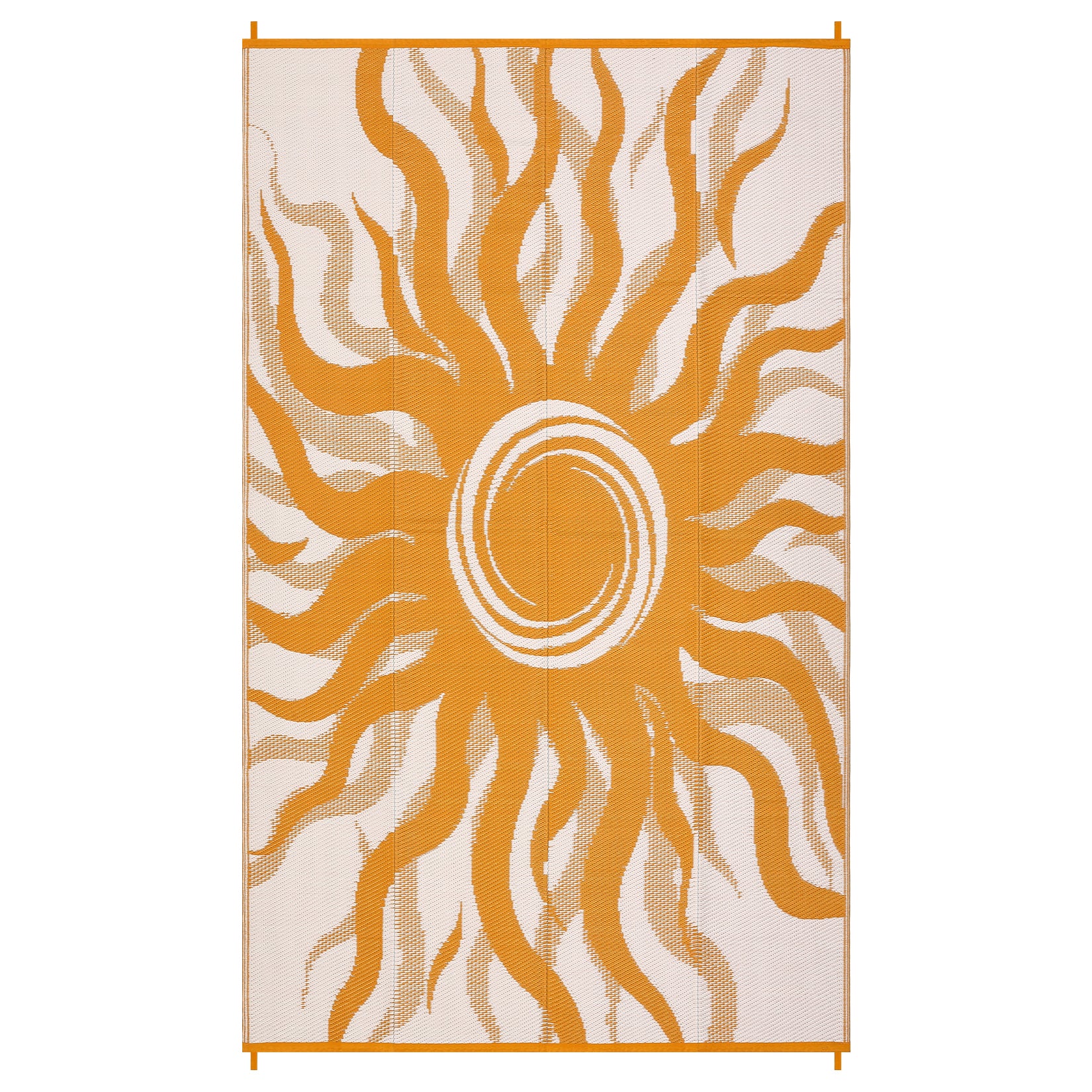 Garvee Outdoor Rug 9x12 Waterproof Patio Rug with Boho Sun Pattern, Reversible, UV-Resistant, Plastic Straw, Lightweight & Portable, Ideal for Deck & Camping