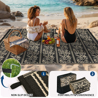 Garvee Waterproof Reversible Outdoor Rug - Boho Leaf Design - Large, UV & Mark Resistant, Washable Plastic Patio Mat with 4 Stakes & Storage Bag for RV, Camping, Deck, Balcony, Backyard, 9x18ft, Black Coffee