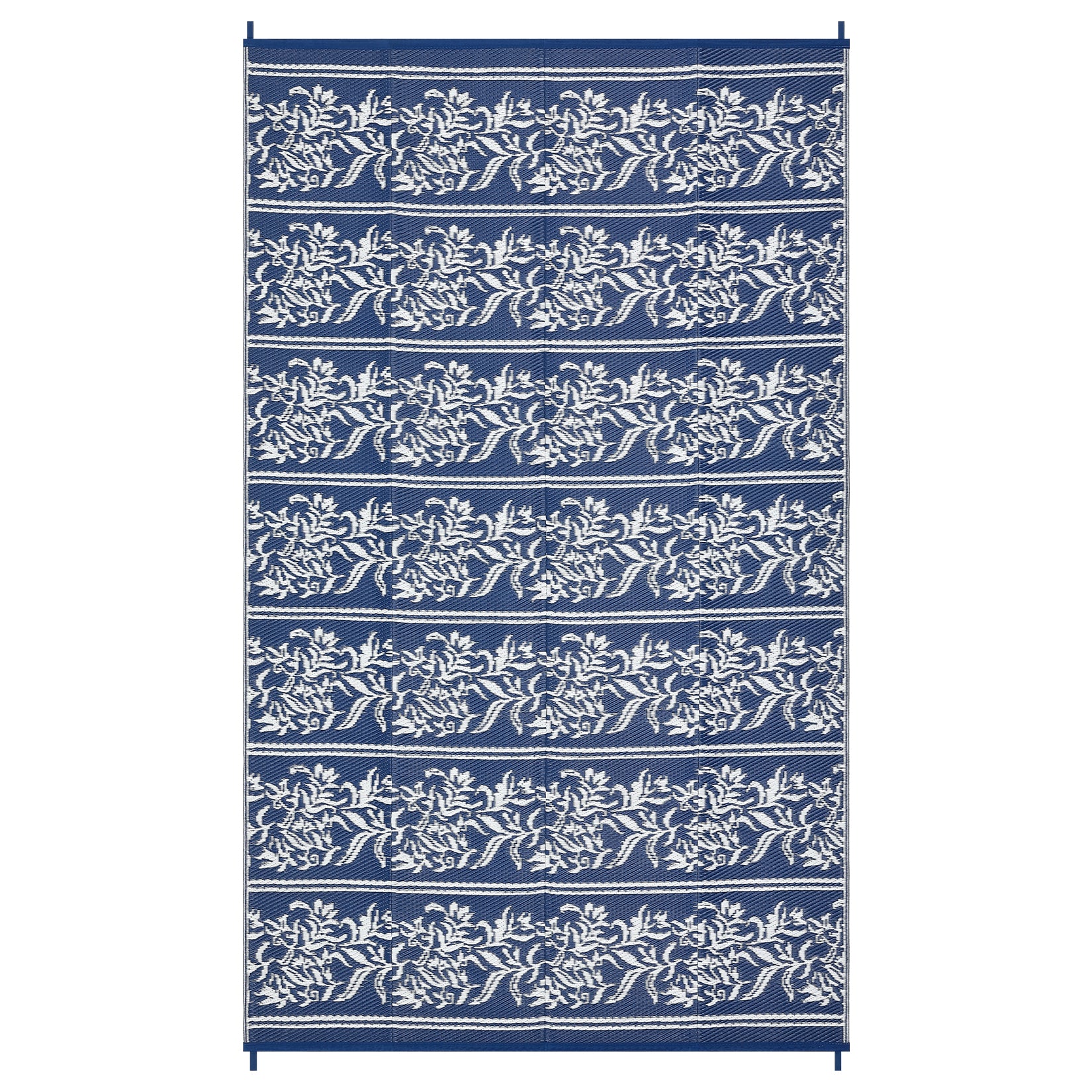 Garvee Waterproof Reversible Outdoor Rug - Boho Leaf Design - Large, UV & Mark Resistant, Collapsible Plastic Area Mat with Stakes & Storage Bag for Patio, RV, Camping, Deck, Balcony, 9x18ft, Navy Blue/White