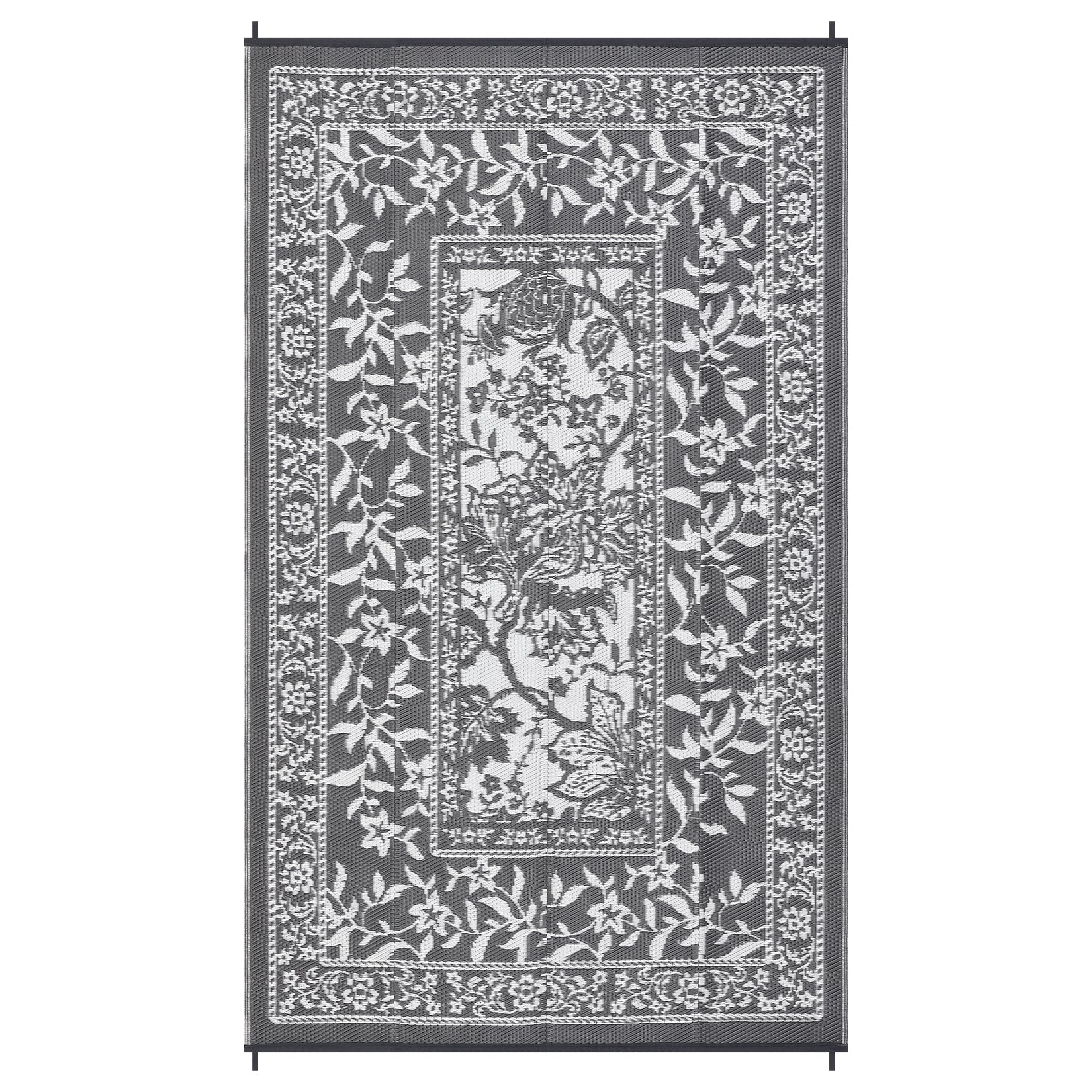 Garvee Reversible Outdoor Area Rug 10x14ft, Grey/White - Waterproof & UV Resistant Patio Mat, Easy Clean Garden Carpet, Portable Plastic Straw Design for Backyard, Camping, Picnic