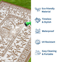 Garvee Reversible Outdoor Rug 9x12ft, Brown/White - Waterproof Plastic Woven Patio Mat, UV Resistant, Easy to Clean, Portable Carpet for Garden, Camping, Backyard