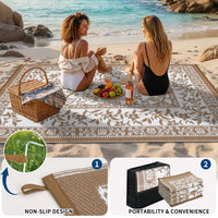 Garvee Reversible Outdoor Rug 9x12ft, Brown/White - Waterproof Plastic Woven Patio Mat, UV Resistant, Easy to Clean, Portable Carpet for Garden, Camping, Backyard