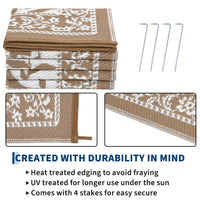Garvee Reversible Outdoor Rug 9x12ft, Brown/White - Waterproof Plastic Woven Patio Mat, UV Resistant, Easy to Clean, Portable Carpet for Garden, Camping, Backyard