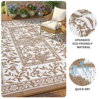 Garvee Reversible Outdoor Rug 9x12ft, Brown/White - Waterproof Plastic Woven Patio Mat, UV Resistant, Easy to Clean, Portable Carpet for Garden, Camping, Backyard