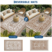 Garvee Reversible Outdoor Rug 9x12ft, Brown/White - Waterproof Plastic Woven Patio Mat, UV Resistant, Easy to Clean, Portable Carpet for Garden, Camping, Backyard