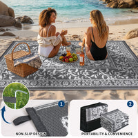 Garvee Reversible Outdoor Area Rug 10x14ft, Grey/White - Waterproof & UV Resistant Patio Mat, Easy Clean Garden Carpet, Portable Plastic Straw Design for Backyard, Camping, Picnic