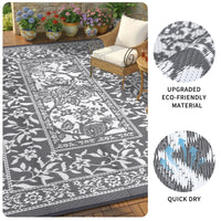 Garvee Reversible Outdoor Area Rug 10x14ft, Grey/White - Waterproof & UV Resistant Patio Mat, Easy Clean Garden Carpet, Portable Plastic Straw Design for Backyard, Camping, Picnic