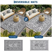 Garvee Reversible Outdoor Area Rug 10x14ft, Grey/White - Waterproof & UV Resistant Patio Mat, Easy Clean Garden Carpet, Portable Plastic Straw Design for Backyard, Camping, Picnic