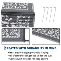 Garvee Reversible Outdoor Area Rug 10x14ft, Grey/White - Waterproof & UV Resistant Patio Mat, Easy Clean Garden Carpet, Portable Plastic Straw Design for Backyard, Camping, Picnic
