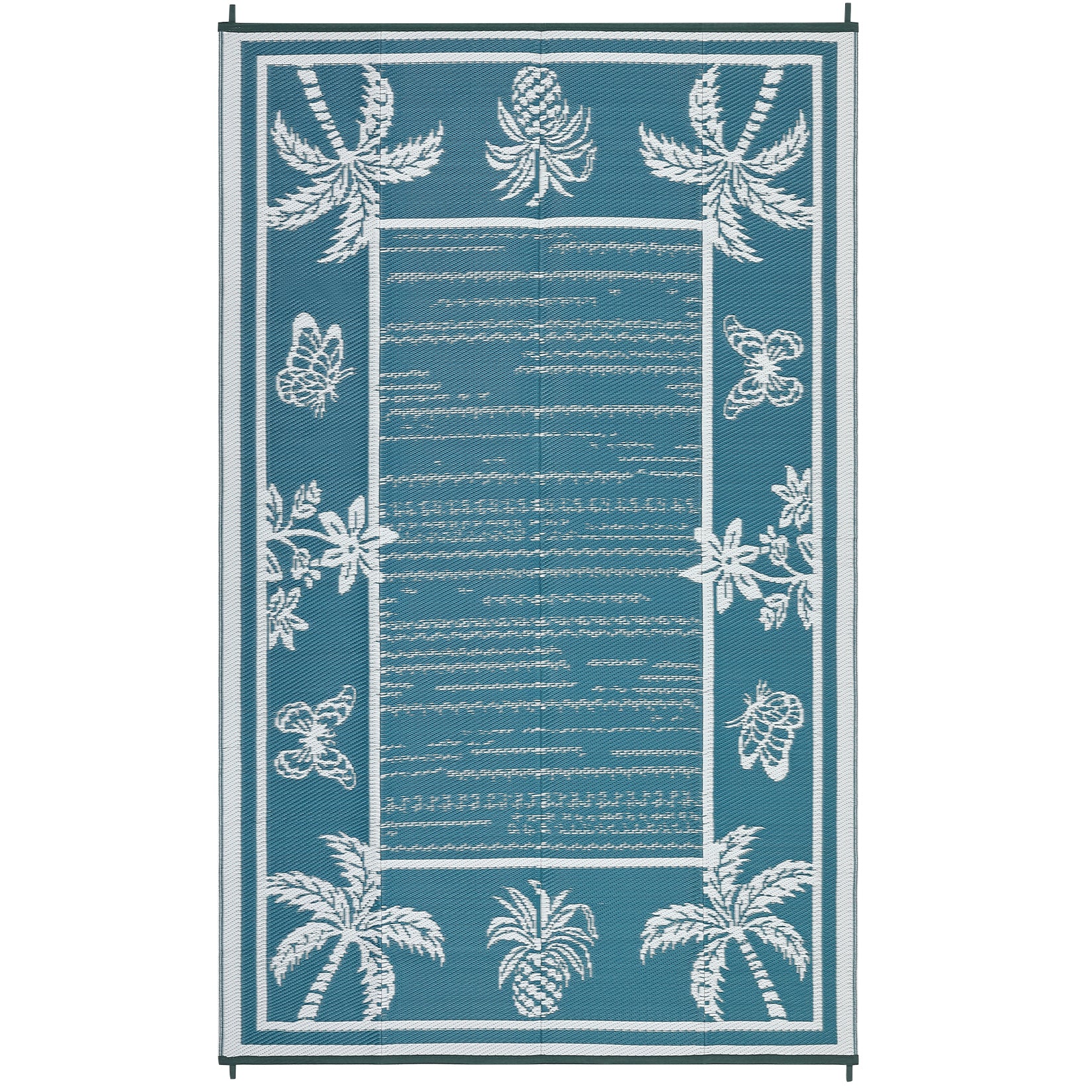 Garvee Outdoor Rug 8x10 Waterproof Reversible Tropical Leaf Plastic Straw Durable Patio Deck Camping Mat Blue/White