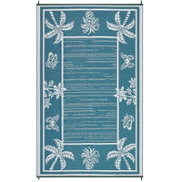 Garvee Outdoor Rug 8x10 Waterproof Reversible Tropical Leaf Plastic Straw Durable Patio Deck Camping Mat Blue/White