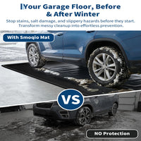 Garvee 8.6' × 22' Garage Floor Mat Waterproof Containment Mat with 1.2" Raised Edge, Heavy Duty 1000D PVC Non-Slip Under Car Mat for Snow Rain Mud, Includes Squeegee & 8 Hook-and-Loop Fasteners, Black