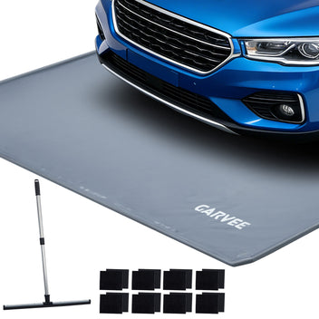Garvee 8.6' × 20' Garage Floor Mat, Waterproof Containment Mat with 1.2" Raised Edge, Heavy-Duty 1000D PVC Non-Slip Car Mat for Snow, Rain & Mud, Includes Squeegee & Fasteners, Gray