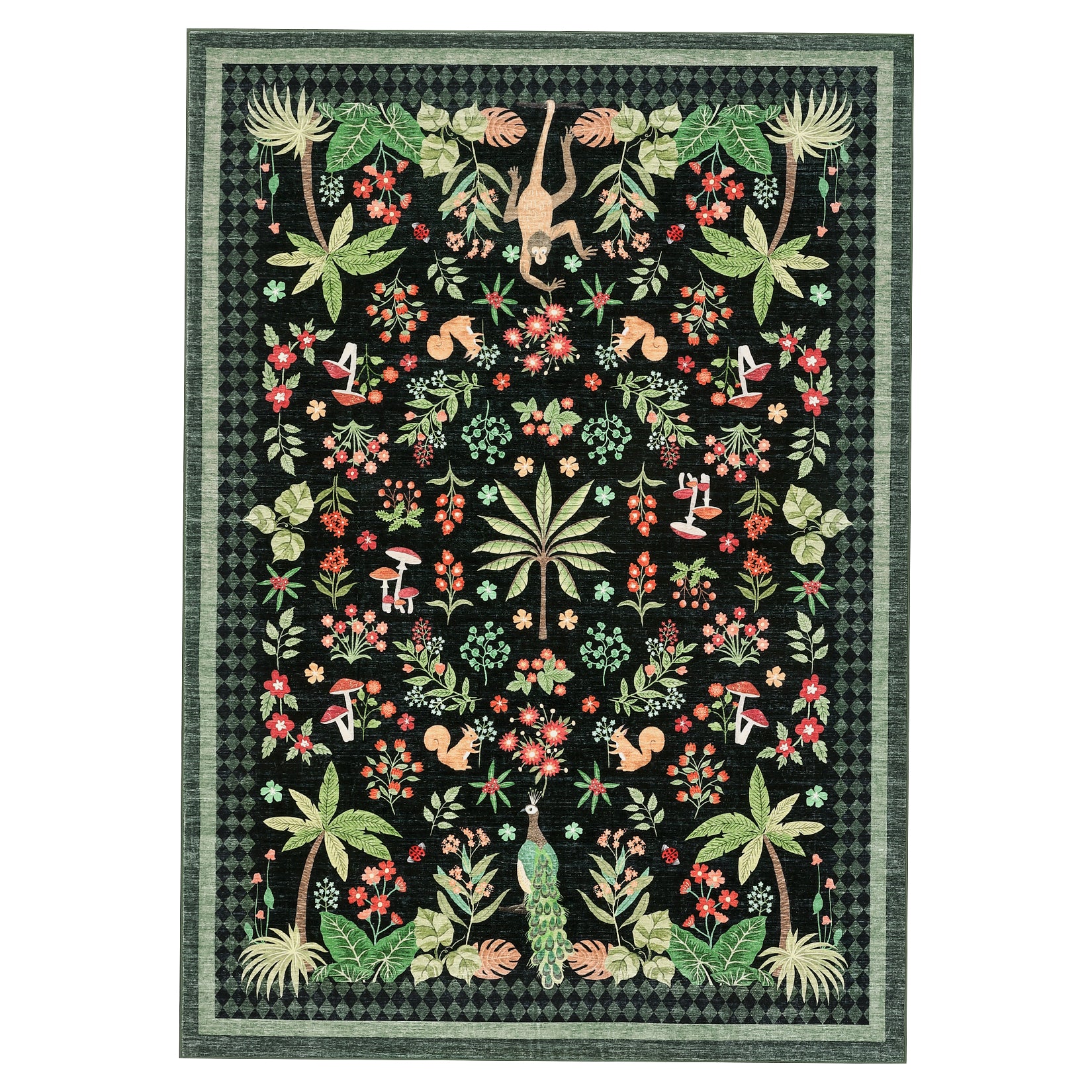 Garvee Jungle Animal Rug 8x10 Washable Area Rug Non Slip Botanical Forest Playroom Black