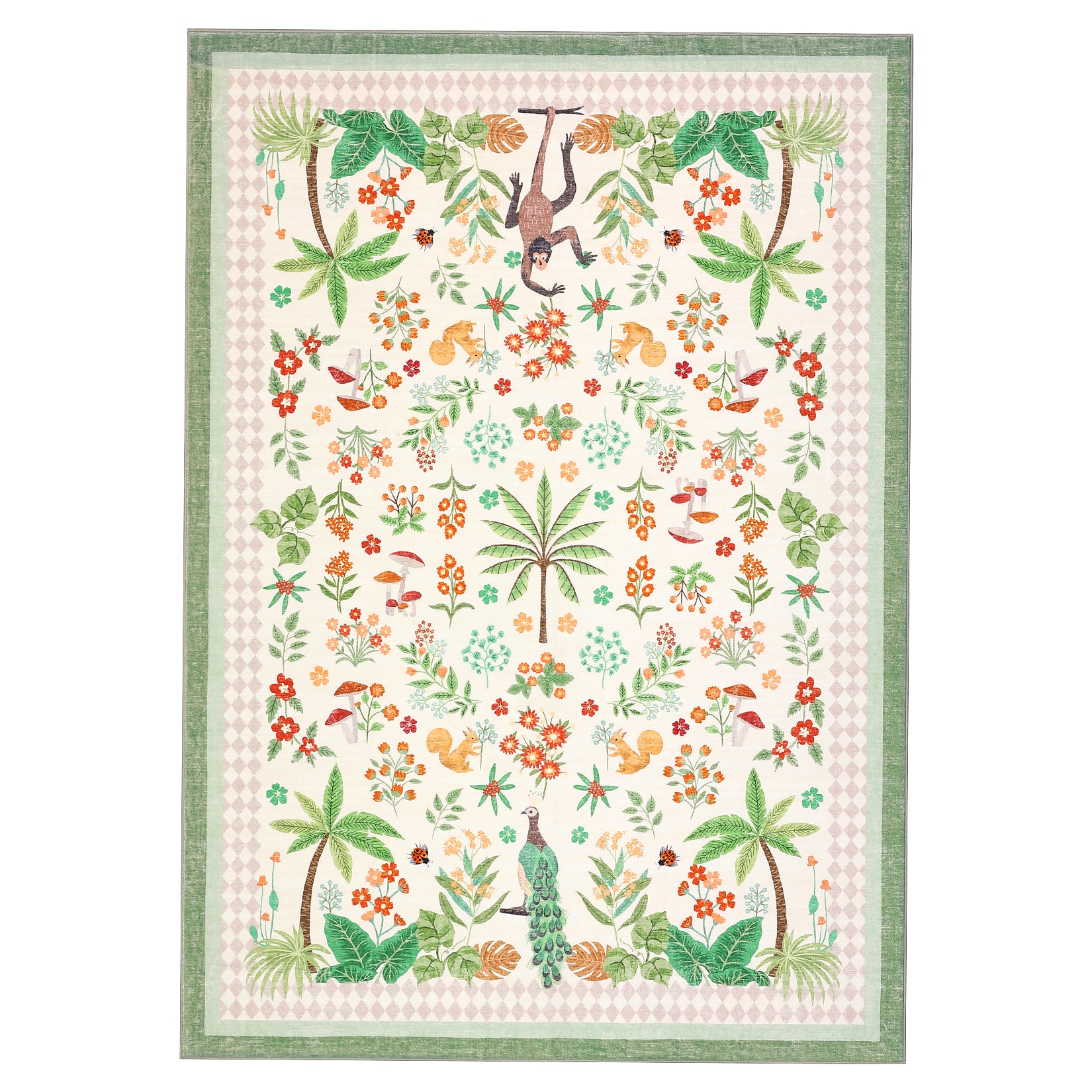 Garvee Jungle 8x10 Area Rug Washable Animal Print Nursery Rug Soft Low Pile Non Slip Beige