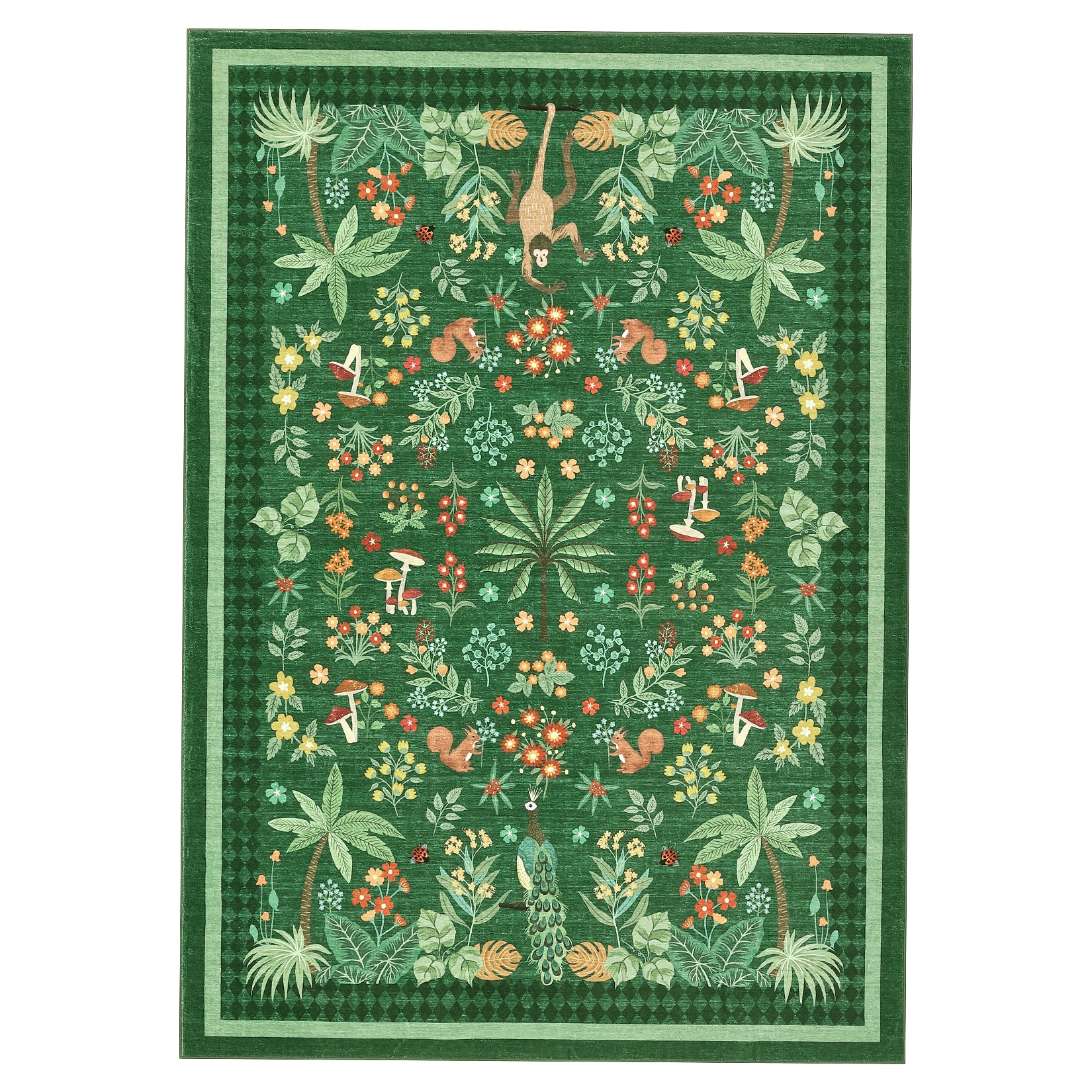 Garvee Jungle Green Rug Washable 9x12 Tropical Non Slip Low Pile Stain Resistant for Bedroom Nursery Playroom Dining Room