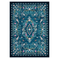 Garvee 9x12 Vintage Floral Area Rug, Soft Non-Slip Botanical Rug, Low Pile Living Room Bedroom Dining Room Rug, Teal Blue