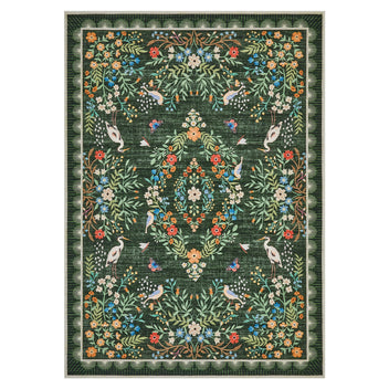 Garvee Green 9x12 Area Rug Washable Floral Low Pile Non Slip Back Carpet for Living Room Dining Room Office Nursery