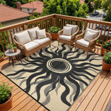 Garvee Outdoor Rug 8x10 Waterproof Boho Sun Pattern Reversible Plastic Straw UV-Resistant Lightweight Patio Mat for Deck Backyard Picnic - Black Coffee