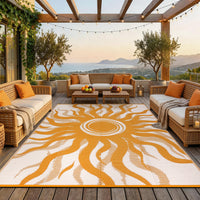 Garvee Outdoor Rug 9x12 Waterproof Patio Rug with Boho Sun Pattern, Reversible, UV-Resistant, Plastic Straw, Lightweight & Portable, Ideal for Deck & Camping