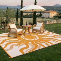 Garvee Outdoor Rug 9x12 Waterproof Patio Rug with Boho Sun Pattern, Reversible, UV-Resistant, Plastic Straw, Lightweight & Portable, Ideal for Deck & Camping