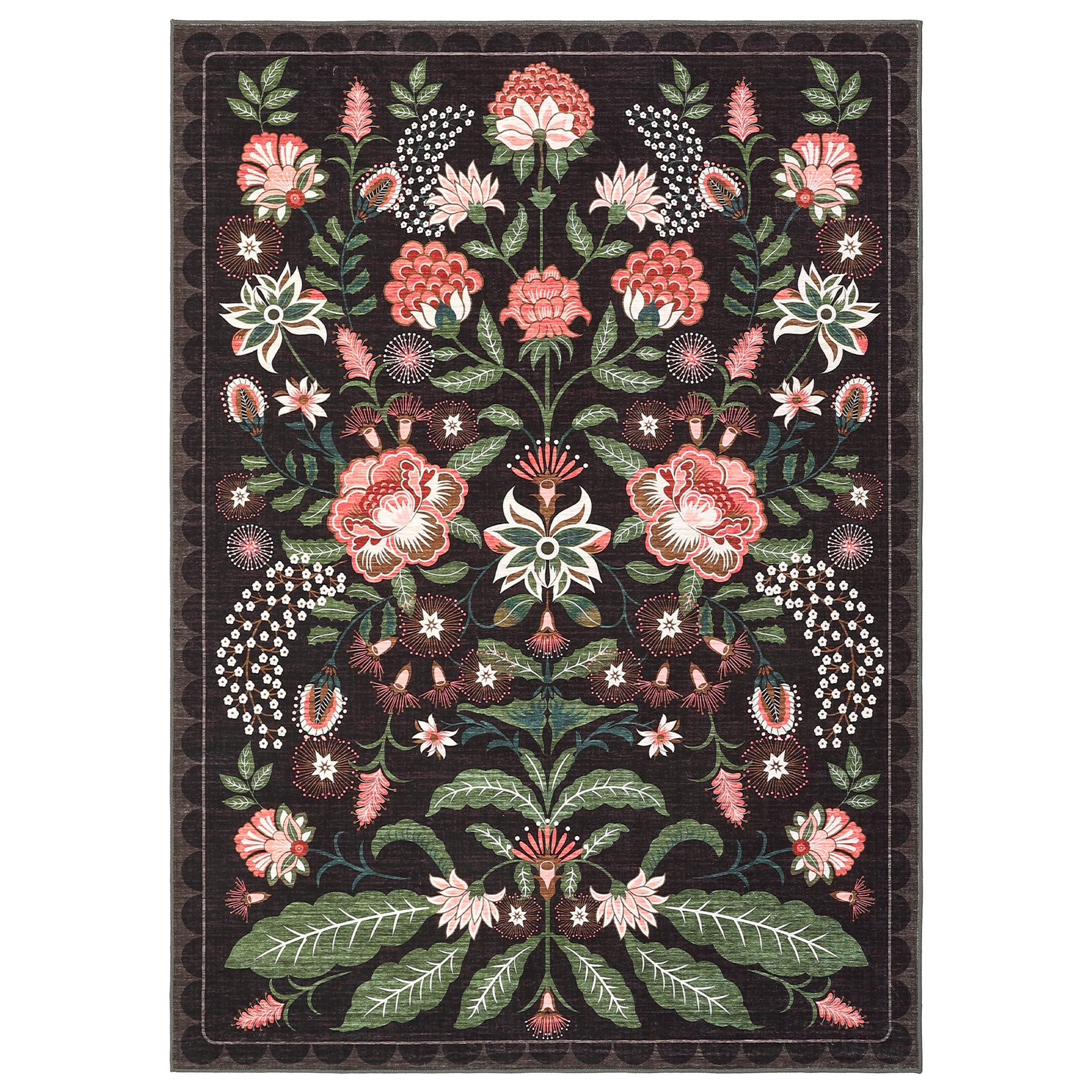 Garvee 8x10 Floral Washable Area Rug Vintage Soft Low Pile Non-Shedding Carpet for Living Room Bedroom Nursery Black
