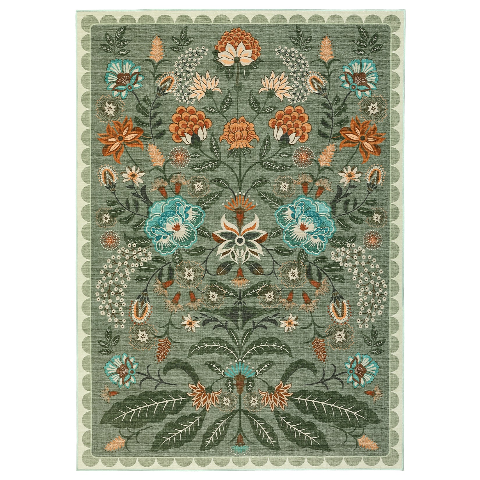 Garvee Vintage Floral Area Rug 5x7 Washable Non-Slip Low Pile Carpet Sage for Living Room Bedroom Nursery Office