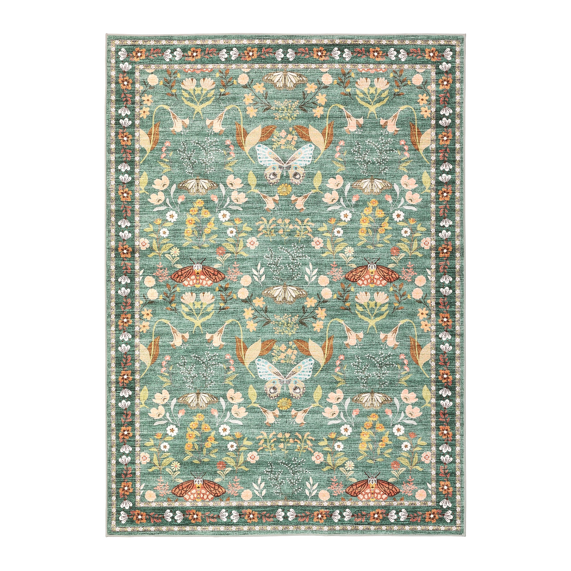 Garvee 8' x 10' Light Green Whimsical Floral Area Rug, Washable Non-Slip Low-Pile Carpet for Living Room, Bedroom and Dining Room