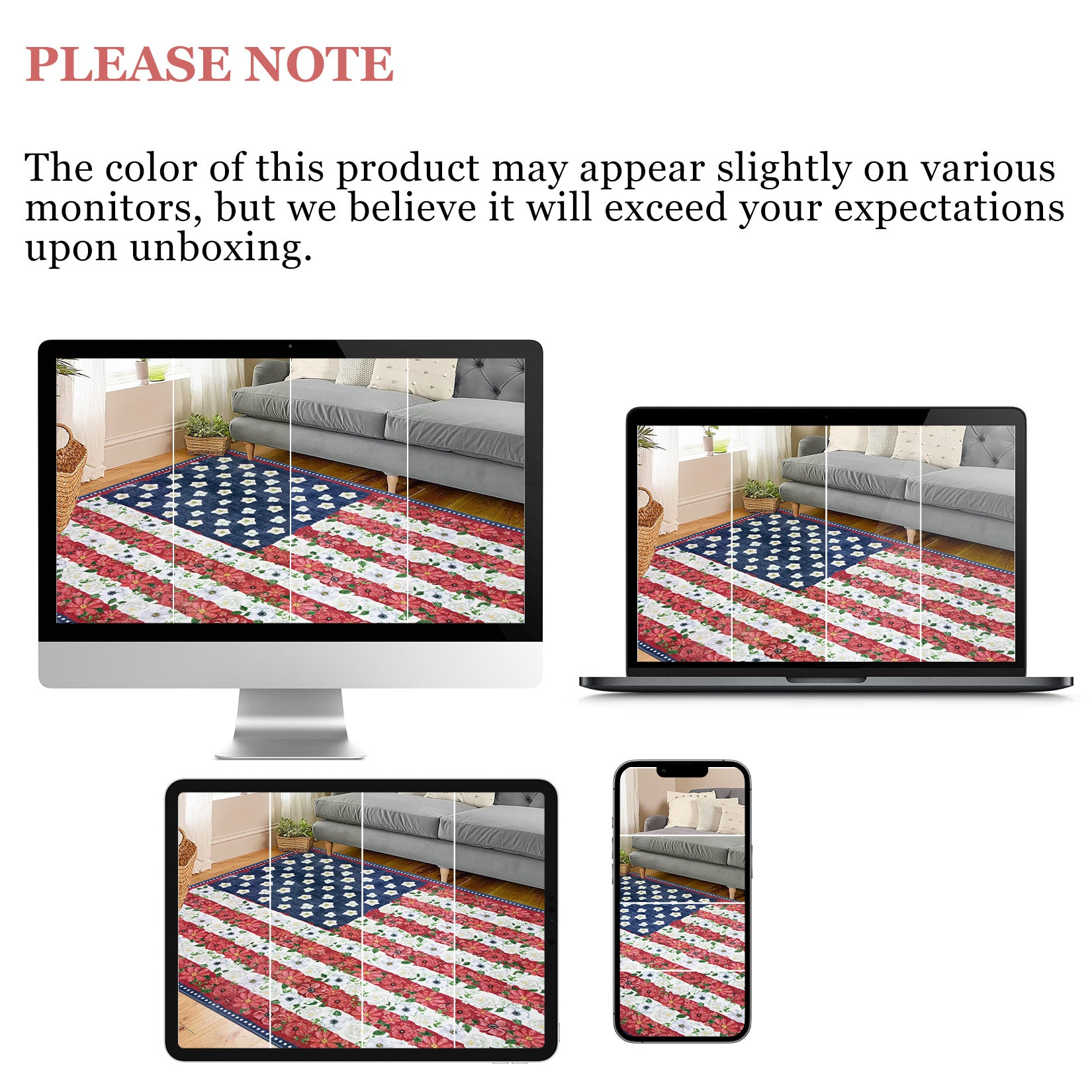 Garvee 5' × 7' 4th of July Patriotic Floral Rug, Navy/Red/White American Flag Washable Area Rug