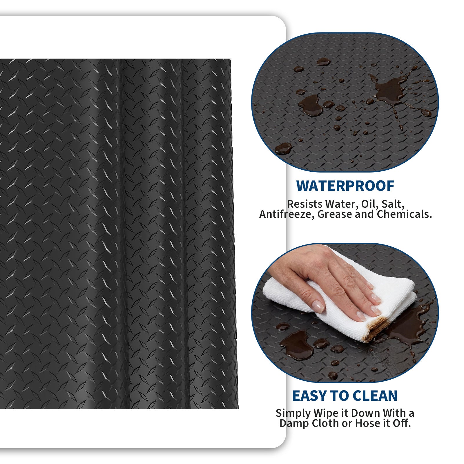 Garvee Heavy Duty Diamond Plate PVC Garage Floor Mat, 5x10 ft, 2.0mm Thick, Waterproof, Non-Slip Roll – Easy to Cut & Clean, Durable for Car Parking, Workshop, Basement – Double-Sided Tape Included, Black