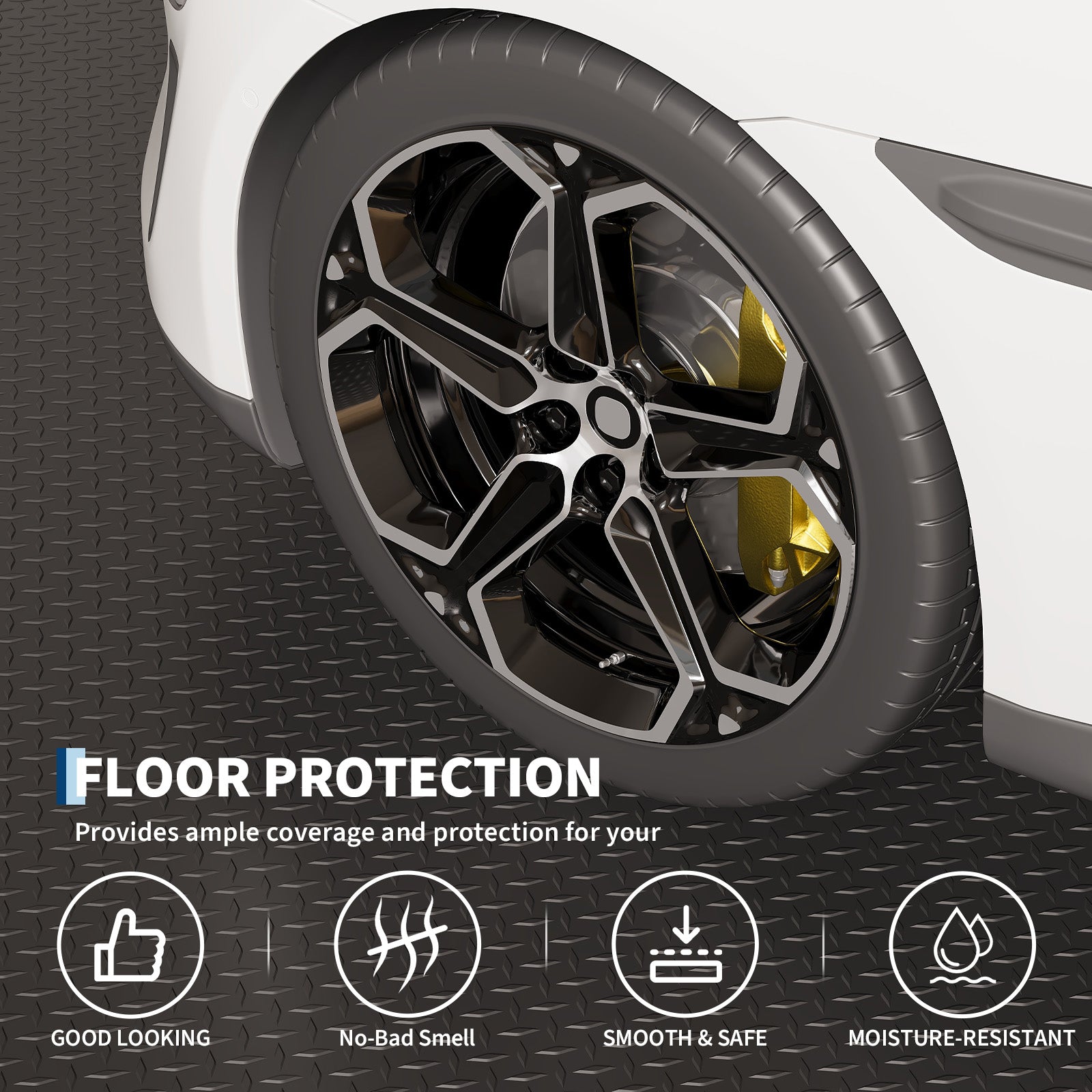 Garvee Heavy Duty Diamond Plate PVC Garage Floor Mat, 5x10 ft, 2.0mm Thick, Waterproof, Non-Slip Roll – Easy to Cut & Clean, Durable for Car Parking, Workshop, Basement – Double-Sided Tape Included, Black