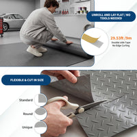 Garvee Heavy Duty Diamond Plate PVC Garage Floor Mat, 5x10 ft, 2.0mm Thick, Waterproof Non-Slip Flooring Roll, Double-Sided Tape Included, Cut to Fit, Perfect for Garage, Workshop, Basement, Warehouse, Silver Gray