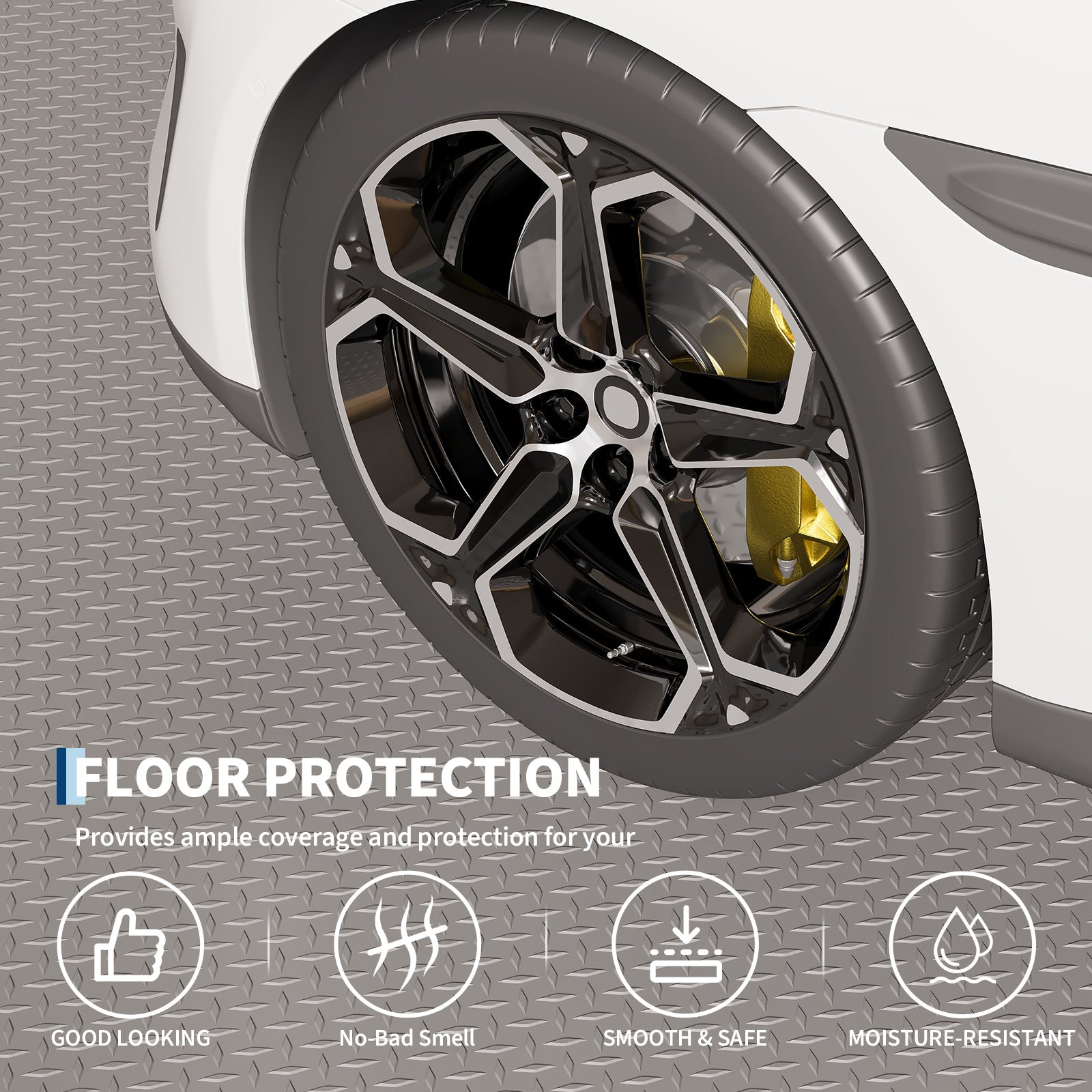 Garvee Heavy Duty Diamond Plate PVC Garage Floor Mat, 7.5x17 ft, 2.0mm Thick, Waterproof Non-Slip Protector, Cut to Fit, Easy to Clean, Ideal for Cars, SUVs, Workshop, Warehouse, Basement, Gray
