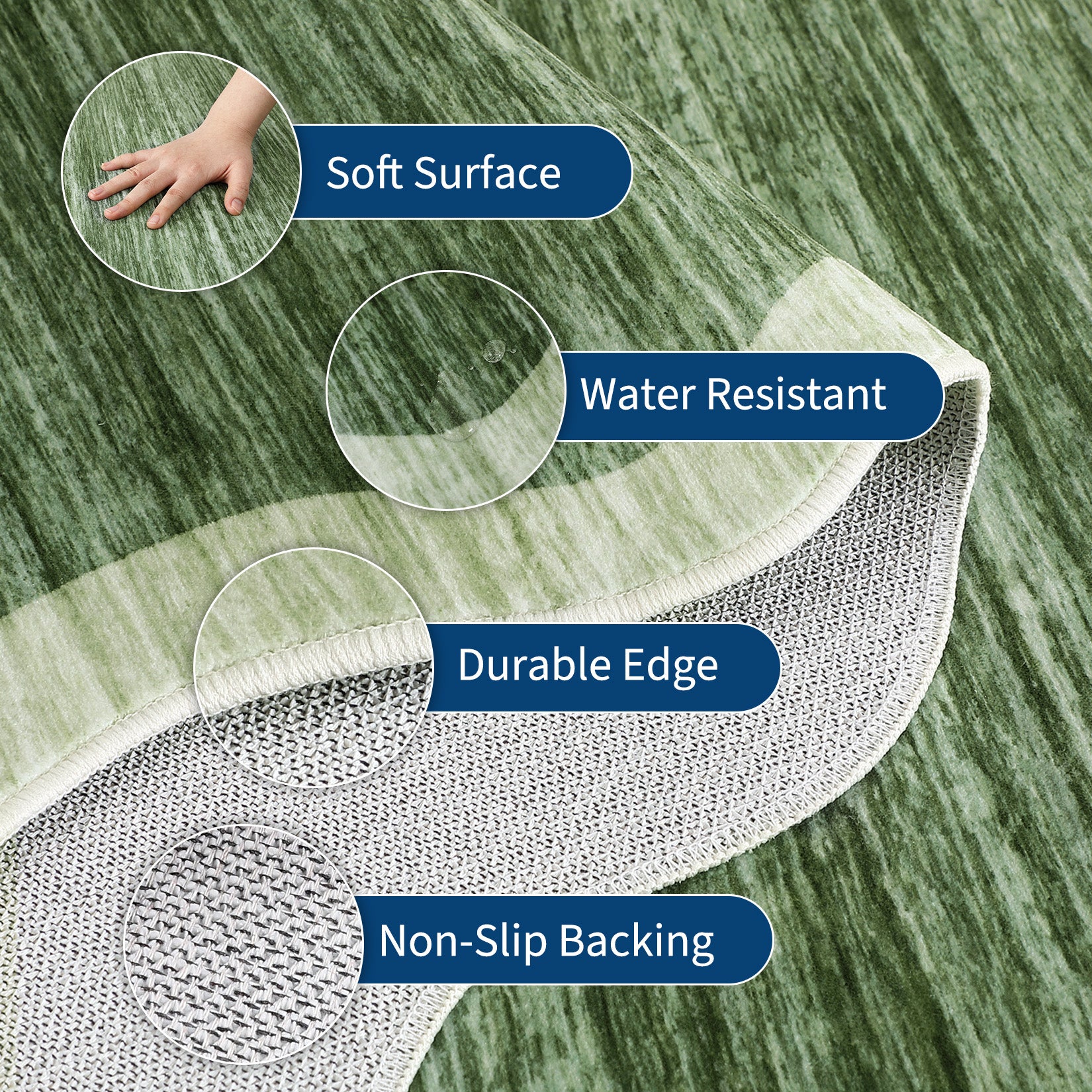 Garvee Modern Scalloped Washable Area Rug 10' × 13' – Soft Low Pile, Non-Slip, Mark Resistant Carpet for Living Room, Bedroom, Dining Room, Nursery, Learning space – Sage Green