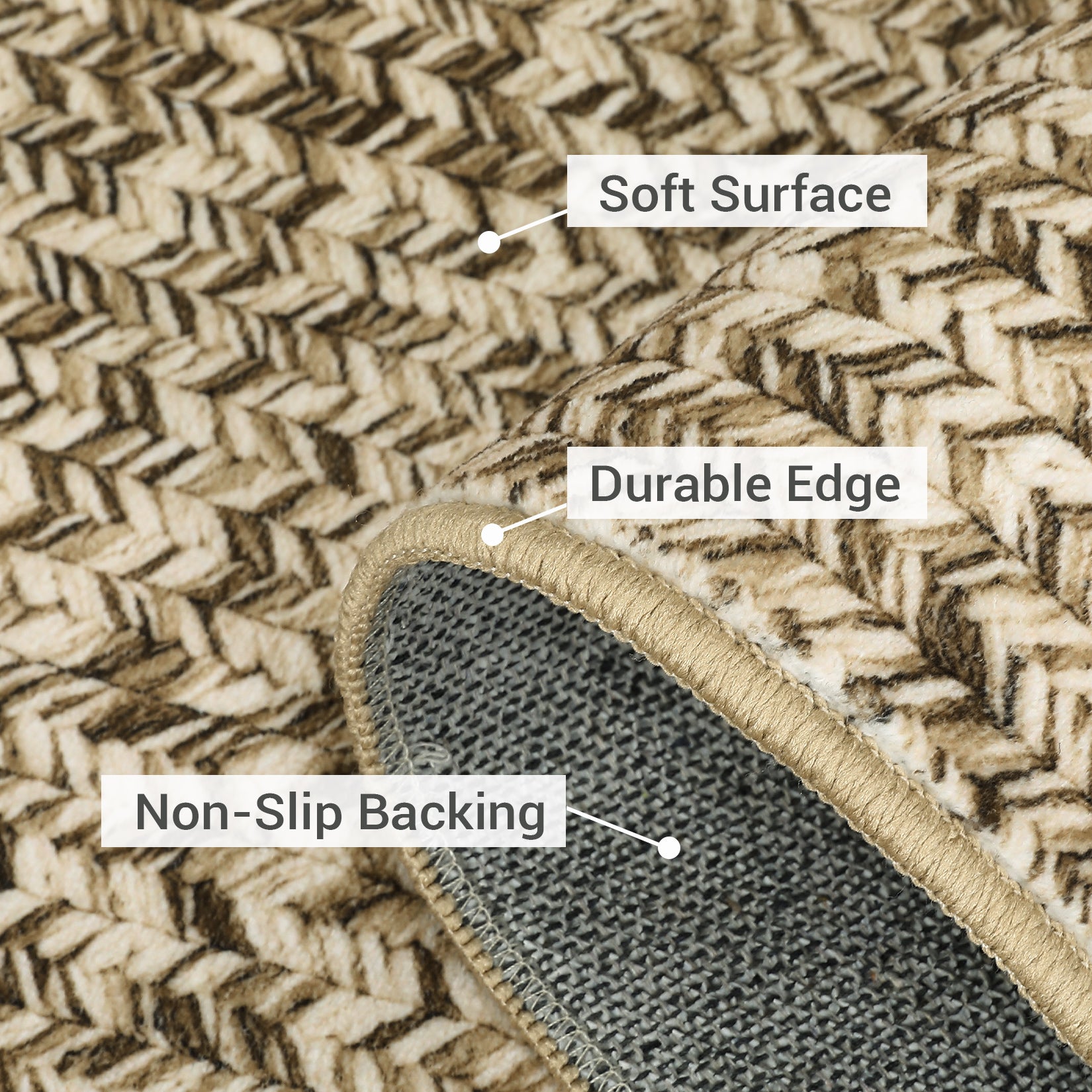 Garvee Beige Yellow 4x6 Washable Non Slip Rug Printed Braided Low Pile Rug Solid Printed Weaving Floor Cover Stain Resistant Indoor Carpet for Living Room Bedroom Home Office