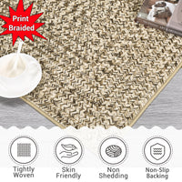 Garvee Beige Yellow 4x6 Washable Non Slip Rug Printed Braided Low Pile Rug Solid Printed Weaving Floor Cover Stain Resistant Indoor Carpet for Living Room Bedroom Home Office