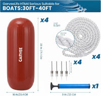 Garvee 10" x 28" HTM Boat Fender Set – 4-Pack Inflatable Center Hole Marine Boat Bumpers with Hand Pump and Storage Bag, Heavy-Duty PVC Dock Protection Guards for Yachts and Sailboats (Red)