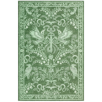 Garvee 8' x 10' Vintage Botanical Bird & Snake Area Rug, Washable Non-Slip Soft Low-Pile Rug for Living Room, Bedroom & Dining Room, Green
