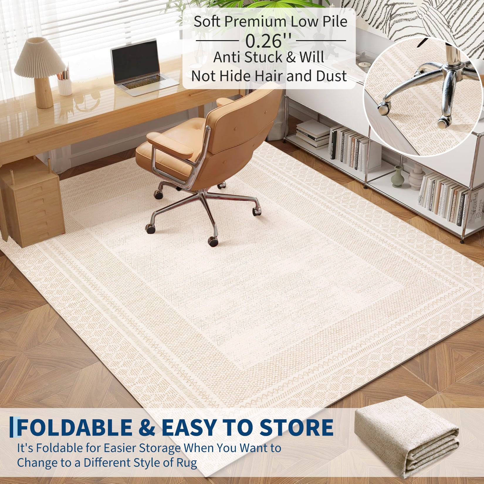 Garvee 5' x 7' Modern Geometric Non-Slip, Machine-Washable, Soft Faux Cashmere Aesthetic Area Rug- Bedrooms and Entryways, Beige
