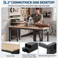 GARVEE Adjustable Workbench, 2000 lbs Load Capacity, 48 x 24 Inch Rubber Wood Top Work Bench with 4 Rolling Casters & Power Outlets, Heavy-Duty Work Table for Garage, Workshop, Office