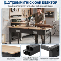 GARVEE Adjustable Workbench, 2000 lbs Capacity, 48 x 24 Inch Rubber Wood Top Work Bench with Drawer & 4 Rolling Casters, Heavy-Duty Metal Frame Work Table for Garage, Workshop, Office, Home, without Back Panel Light Strip