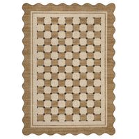 Garvee Scalloped Jute Area Rug - Washable Non-Slip Checkered Carpet for Living Room, Farmhouse Indoor Outdoor Rug for Porch, Balcony, Entryway, Deck, Dining - Flaxen Color, 5x7ft
