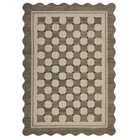 Garvee Scalloped Jute Area Rug - Taupe Checkered Design - Washable Non-Slip Low Pile Carpet for Living Room, Bedroom, Porch, Patio, Entryway, Balcony, Taupe, 9x12ft