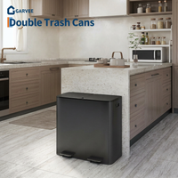 Garvee Double Kitchen Trash Can - 2 x 10.6 Gal (2 x 40L) Stainless Steel Trash Can with Soft-Close Lid & Recycle Bin Combo, Step-On Metal Garbage Cans with PP Inner Buckets & Liner Rim (Black)