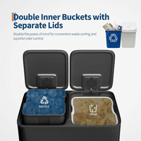 Garvee Double Kitchen Trash Can - 2 x 10.6 Gal (2 x 40L) Stainless Steel Trash Can with Soft-Close Lid & Recycle Bin Combo, Step-On Metal Garbage Cans with PP Inner Buckets & Liner Rim (Black)